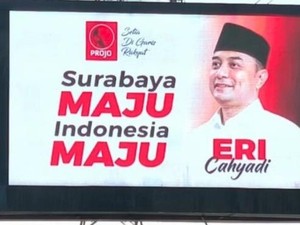 Eri Cahyadi Mejeng di Videotron Surabaya Disertai Logo Pro Jokowi