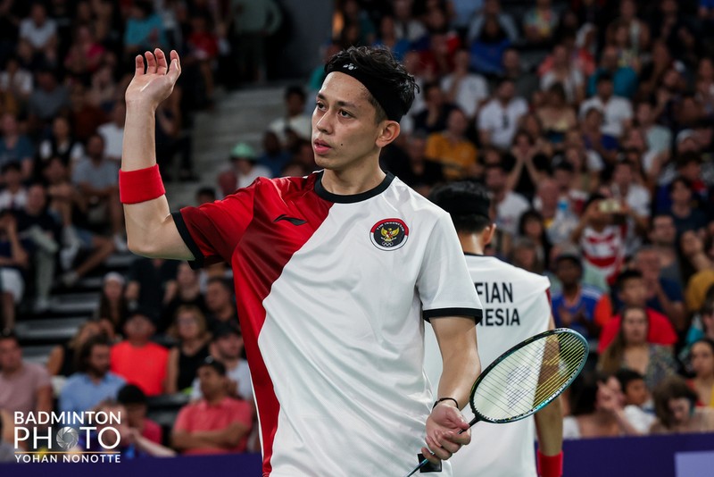 Fajar Alfian/Muhammad Rian Ardianto mengamankan tiket ke perempatfinal Olimpiade Paris 2024. Meski sempat terganggu oleh faktor teknis, Fajar/Rian tetap tenang dan fokus! Sebelum berlaga melawan wakil Prancis, Lucas Corvee/Ronan Labar pada Senin (29/7/2024). (Dok. PBSI)