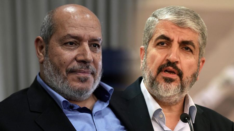 Foto kolase Khalil al-Hayya dan Khaled Mashaal, (AP Photo)