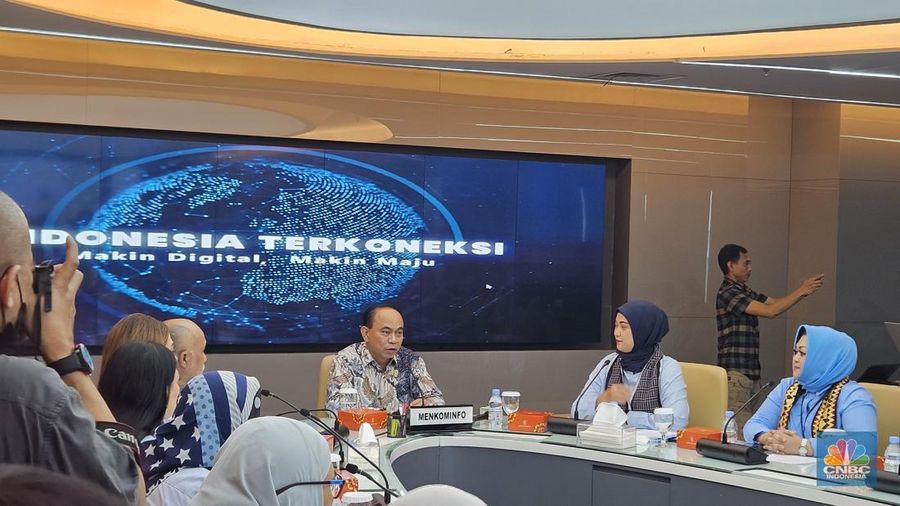 Konferensi Pers Menteri Komunikasi dan Informatika (Menkominfo) Budi Arie Setiadi soal Pemberantasan Judi Online, Kamis (1/8/2024) di Gedung Kementerian Kominfo, Jakarta, Kamis (1/8/2024). (²©²ÊÍøÕ¾/Intan)
