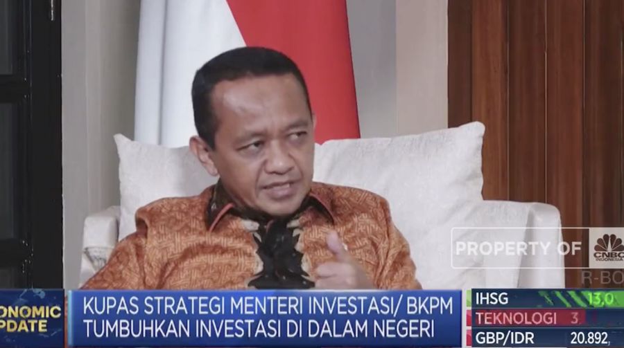 Menteri Investasi/Kepala Badan Koordinasi Penanaman Modal (BKPM), Bahlil Lahadalia dalam program CNBC Indonesia Economic Update 2024. (CNBC Indonesia TV)