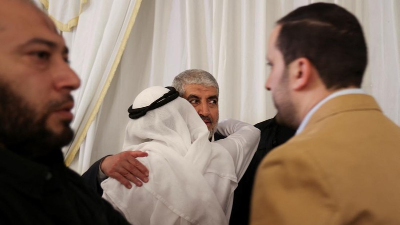 People attend the funeral of assassinated Hamas chief Ismail Haniyeh at Imam Muhammad ibn Abd al-Wahhab Mosque, on the day of his burial, in Doha, Qatar, August 2, 2024, in this screengrab taken from video. Qatar TV via REUTERS THIS IMAGE HAS BEEN SUPPLIED BY A THIRD PARTY