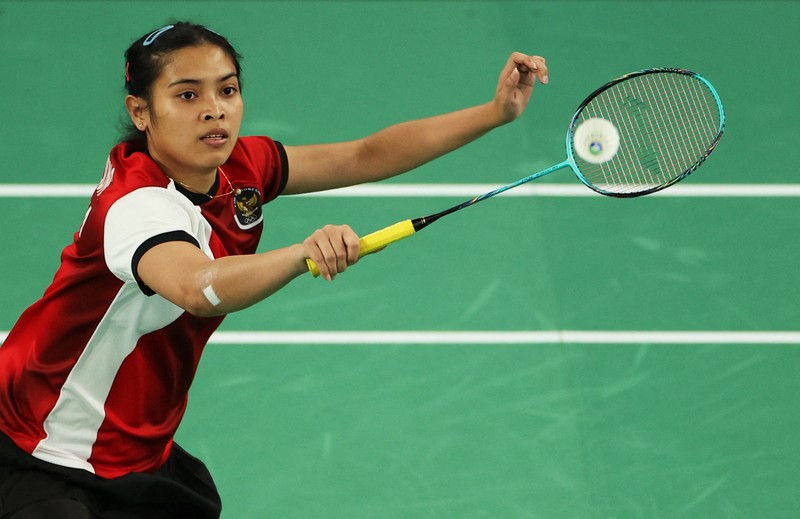 Gregoria Mariska Tunjung dari Indonesia bereaksi saat bermain melawan An Se-young dari Korea Selatan selama pertandingan semifinal bulu tangkis tunggal putri di Olimpiade Musim Panas 2024, Minggu, 4 Agustus 2024, di Paris, Prancis. Gregoria Mariska Tunjung dari Indonesia bereaksi saat bermain melawan An Se-young dari Korea Selatan selama pertandingan semifinal bulu tangkis tunggal putri di Olimpiade Musim Panas 2024, Minggu, 4 Agustus 2024, di Paris, Prancis. (AP Photo/Kin Cheung)