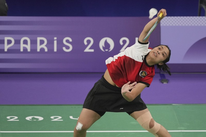 Aksi pebulu tangkis tunggal putri Indonesia, Gregoria Mariska Tunjung saat menghadapi pebulu tangkis Korea Selatan, An Se-young pada pertandingan semifinal Olimpiade Musim Panas 2024, Minggu, 4 Agustus 2024, di Paris, Prancis. (AP Photo/Kin Cheung) Aksi pebulu tangkis tunggal putri Indonesia, Gregoria Mariska Tunjung saat menghadapi pebulu tangkis Korea Selatan, An Se-young pada pertandingan semifinal Olimpiade Musim Panas 2024, Minggu, 4 Agustus 2024, di Paris, Prancis. (AP Photo/Kin Cheung)