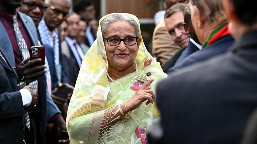 Perdana Menteri Bangladesh Sheikh Hasina. (Photo by Indranil MUKHERJEE / AFP)