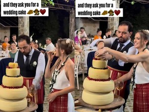 Pasangan Ini Sajikan Kue Pengantin Berupa Tumpukan Keju Creamy