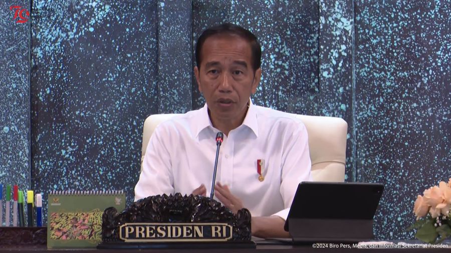 Presiden Joko Widodo saat pada Rapat Sidang Kabinet Perdana di IKN, Senin (12/8/2024). (Tangkapan Layar Youtube Sekretariat Presiden)