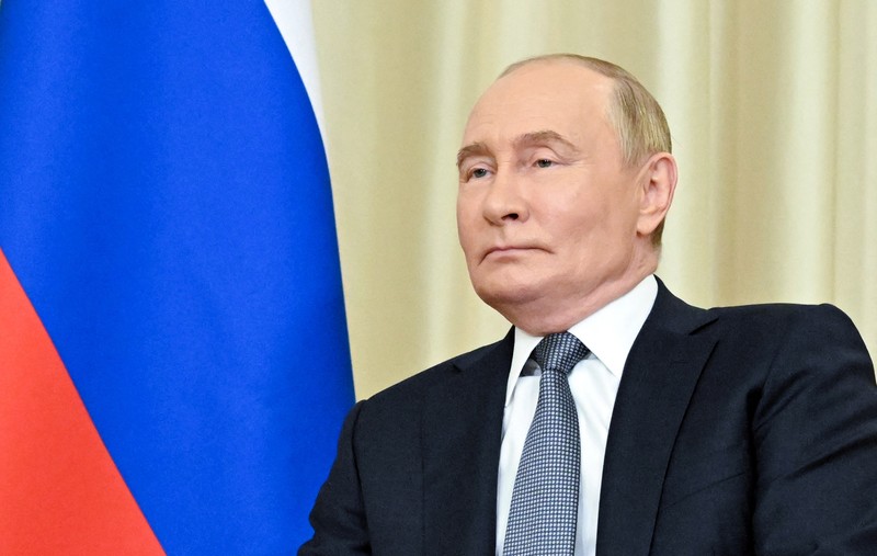 Russian President Vladimir Putin attends a meeting with Palestinian President Mahmoud Abbas outside Moscow, Russia August 13, 2024. Sputnik/Alexey Maishev/Pool via REUTERS ATTENTION EDITORS - THIS IMAGE WAS PROVIDED BY A THIRD PARTY.