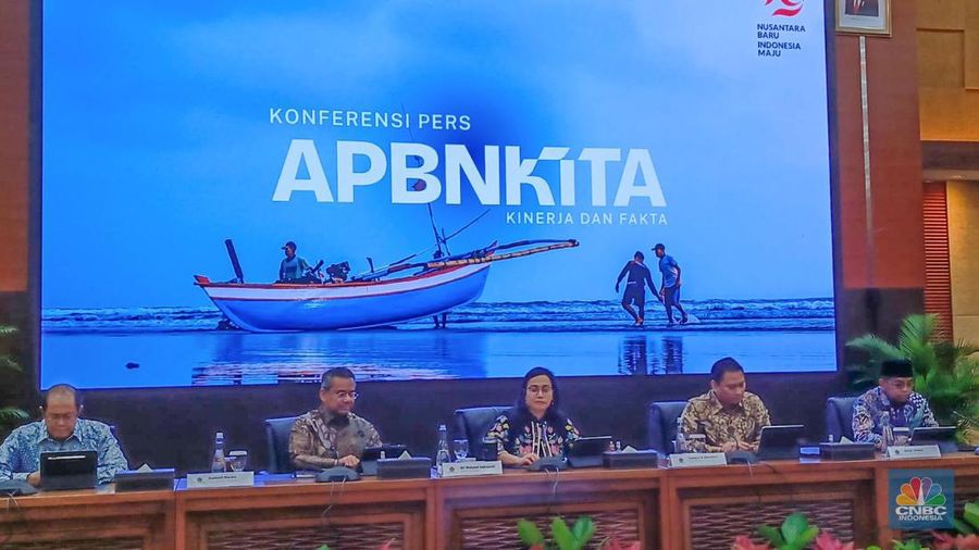 Menteri Keuangan Sri Mulyani di Konferensi Pers APBN KITA.