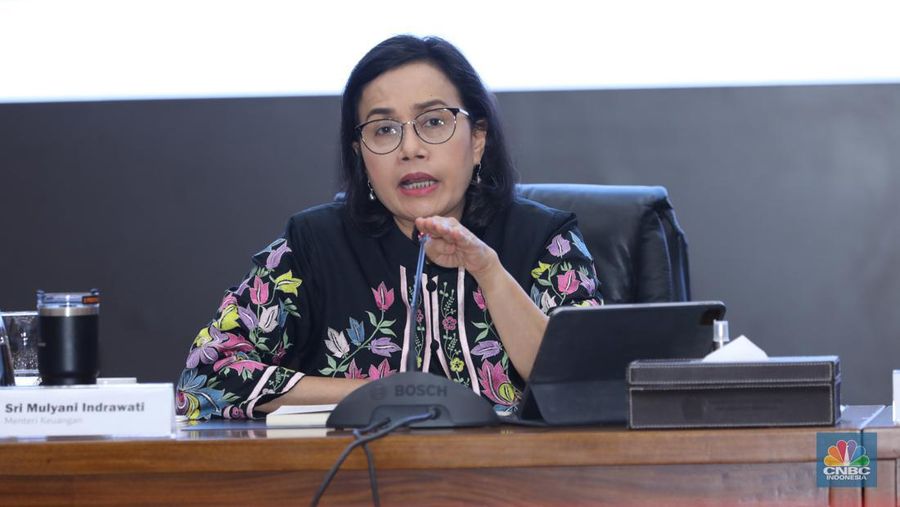 Menteri Keuangan Sri Mulyani memberikan keterangan dalam Konferensi Pers APBN KITA di kantor Kementerian Keuangan, Jakarta, Selasa (13/8/2024). (CNBC Indonesia/Tri Susilo)