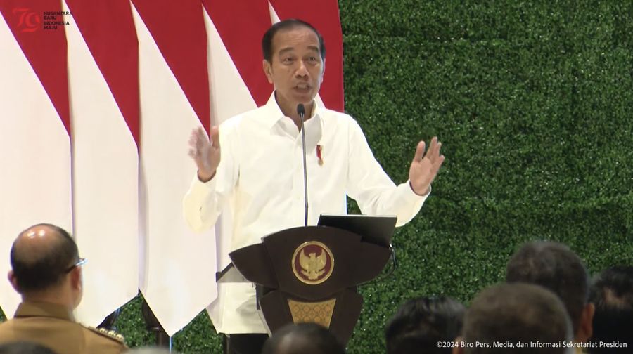Pengarahan Presiden Jokowi Kepada Kepala Daerah Seluruh Indonesia, IKN, Selasa (13/8/2024). (Tangkapan Layar Youtube Sekretariat Presiden)