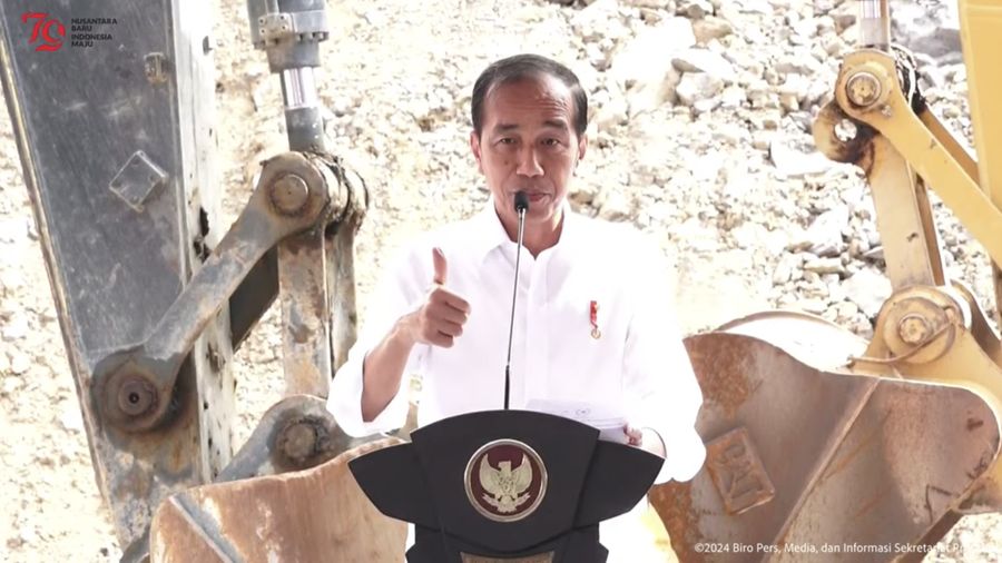 Presiden Joko Widodo dalam Groundbreaking Pembangunan Swiss-BelHotel Nusantara Kaltim, IKN, Senin (12/8/2024). (Tangkapan Layar Youtube Sekretariat Presiden)