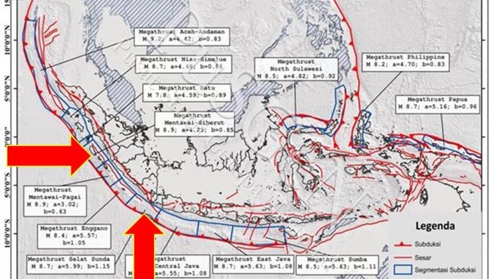 Peta Megathrust Ancam RI. (Dok. BMKG)