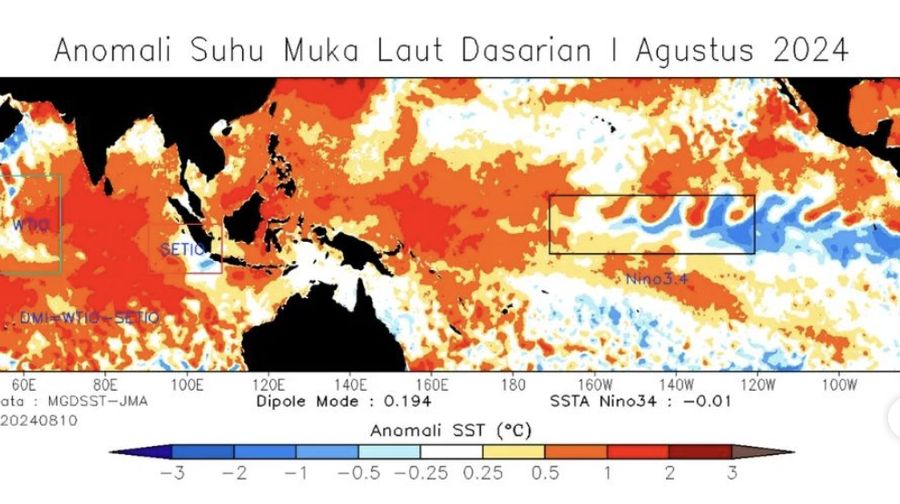 Monitoring Anomali Suhu Muka Laut Dikutip BMKG, Kamis, (5/8). (Dok BMKG)