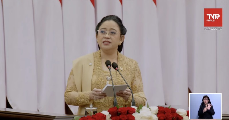 Ketua DPR RI, Puan Maharani dalam Sidang Tahunan MPR dan Sidang Bersama DPR RI-DPD RI di gedung DPR/MPR RI, Jakarta, Jumat (16/8/2024). (Tangkapan Layar Youtube DPR RI)