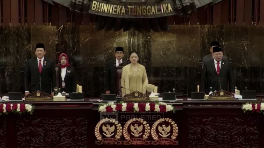 Ketua DPR RI, Puan Maharani dalam Sidang Tahunan MPR dan Sidang Bersama DPR RI-DPD RI di gedung DPR/MPR RI, Jakarta, Jumat (16/8/2024). (Tangkapan Layar Youtube DPR RI)