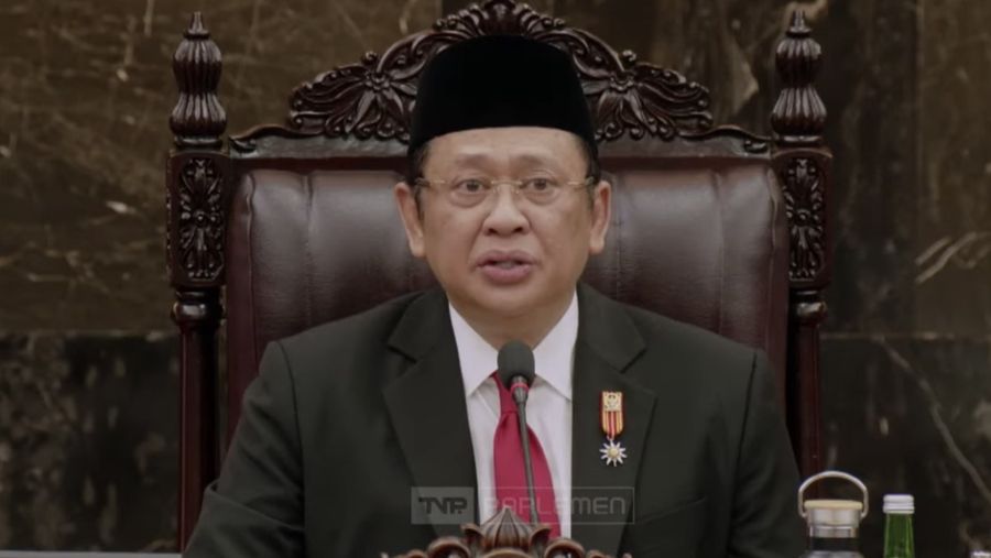 Ketua Majelis Permusyawaratan Rakyat Republik Indonesia Bambang Soesatyo dalam Sidang Tahunan MPR dan Sidang Bersama DPR RI-DPD RI di gedung DPR/MPR RI, Jakarta, Jumat (16/8/2024). (Tangkapan Layar Youtube DPR RI)