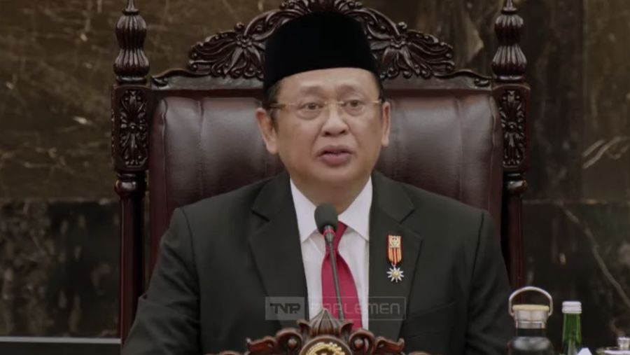 Ketua Majelis Permusyawaratan Rakyat Republik Indonesia Bambang Soesatyo dalam Sidang Tahunan MPR dan Sidang Bersama DPR RI-DPD RI di gedung DPR/MPR RI, Jakarta, Jumat (16/8/2024). (Tangkapan Layar Youtube DPR RI)