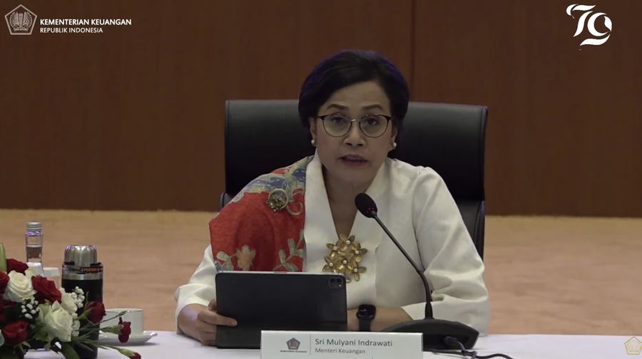 Menteri Keuangan (Menkeu), Sri Mulyani Indrawati dalam Konferensi Pers Nota Keuangan dan Rancangan Anggaran Pendapatan dan Belanja Negara (RAPBN) 2025 di Kantor Kementerian Keuangan, Jakarta, Jumat (16/8/2024). (Tangkapan Layar Youtube Kementerian Keuangan)