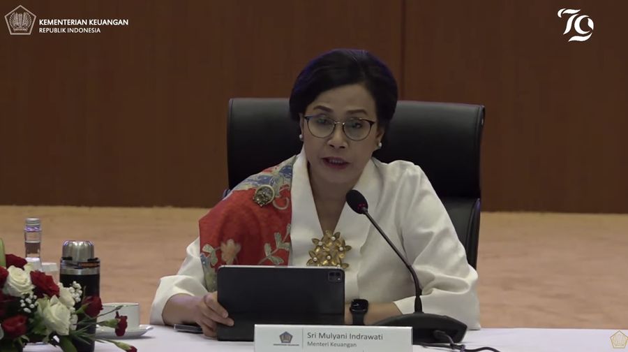 Menteri Keuangan (Menkeu), Sri Mulyani Indrawati dalam Konferensi Pers Nota Keuangan dan Rancangan Anggaran Pendapatan dan Belanja Negara (RAPBN) 2025 di Kantor Kementerian Keuangan, Jakarta, Jumat (16/8/2024). (Tangkapan Layar Youtube Kementerian Keuangan)