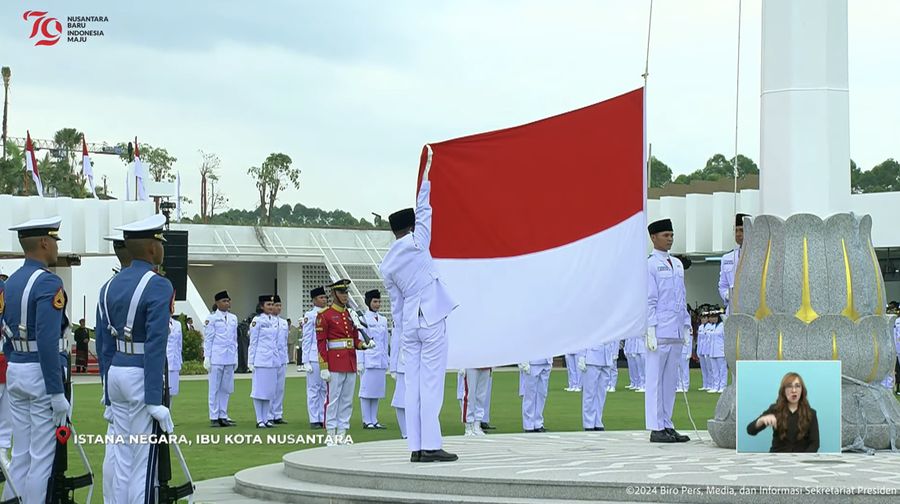 Upacara memperingati HUT RI ke-79 Republik Indonesia di Istana Negara, Ibu Kota Nusantara (IKN), Kalimantan Timur, Sabtu (17/8/2024). (Tangkapan Layar Youtube Sekretariat Presiden)
