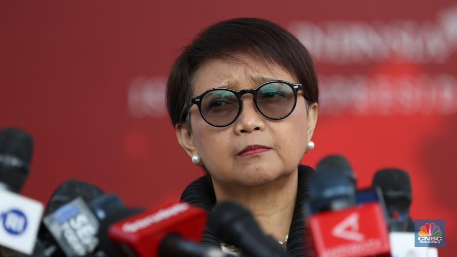 Menteri Luar Negeri Retno Marsudi di Istana Merdeka, Jakarta, Senin (19/8/2024). (²©²ÊÍøÕ¾/Tri Susilo)