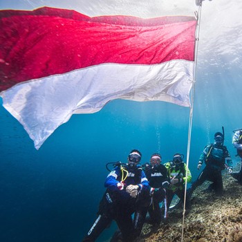 HUT ke-79 RI, Harita Nickel Kibarkan Bendera Merah Putih di Bawah Laut