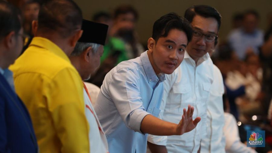 Wakil Presiden terpilih 2024-2029 Gibran Rakabuming Raka di Golden Ballroom, Hotel Sultan, Jakarta, Senin (19/8/2024). (CNBC Indonesia/Tri Susilo)