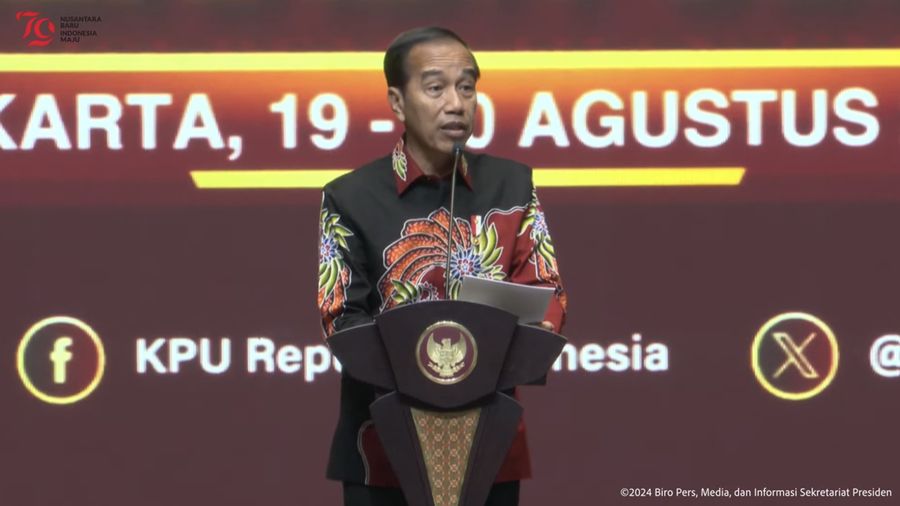 Presiden Joko Widodo dalam Pengarahan pada Rapat Konsolidasi Nasional Kesiapan Pilkada 2024, Selasa (20/8/2024). (Tangkapan Layar Youtube Sekretariat Presiden)