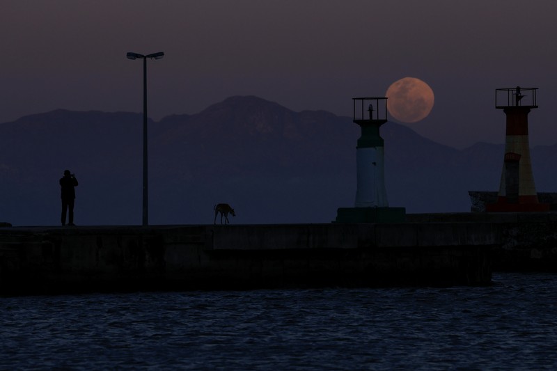 Supermoon langka muncul di atas pelabuhan kargo di utara ibu kota Indonesia, Jakarta, pada hari Senin (19 Agustus), menandai supermoon pertama tahun ini. Supermoon langka muncul di atas pelabuhan kargo di utara ibu kota Indonesia, Jakarta, pada hari Senin (19 Agustus), menandai supermoon pertama tahun ini. (Reuters/)