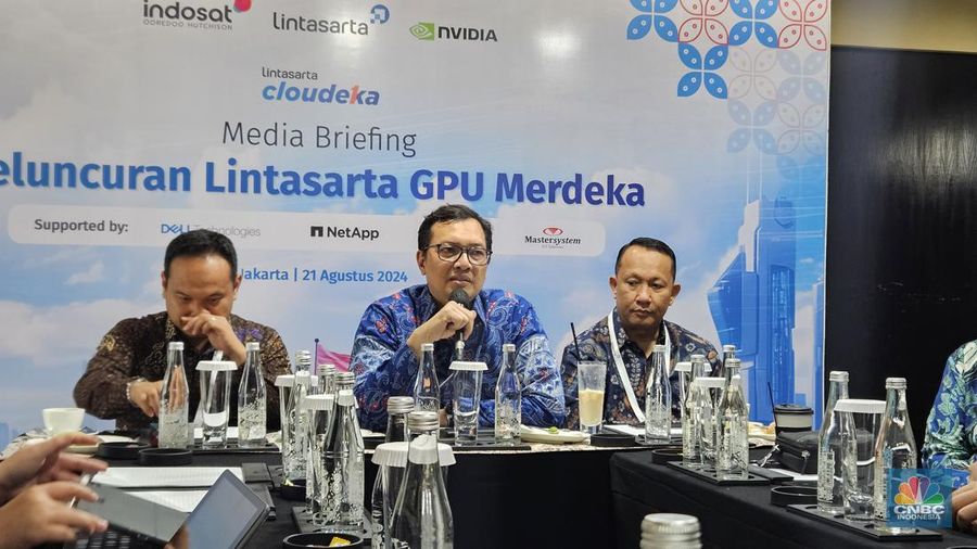 Lintasarta meluncurkan GPU Merdeka (Graphics Processing Units) sebagai GPU-as-a-Service (GPUaaS) untuk infrastruktur kecerdasan buatan (AI). (CNBC Indonesia/Intan Rakhmayanti)