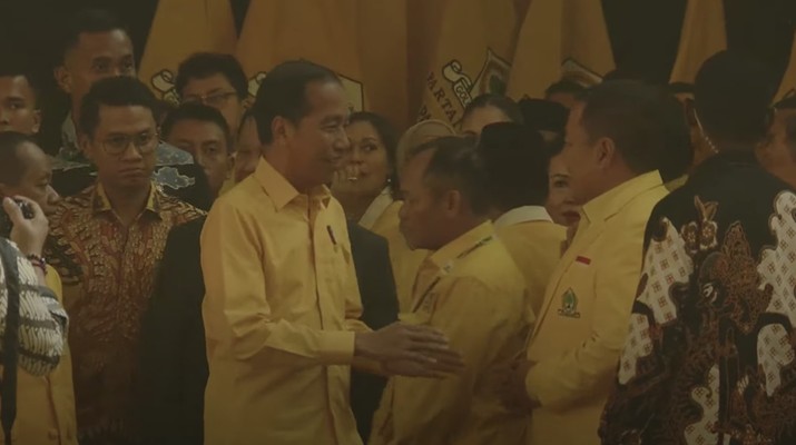 Presiden Joko Widodo saat menghadiri penutupan Munas XI Partai Golkar 2024 di Jakarta, Rabu (21/8/2024). (YouTube/Golkar Indonesia)