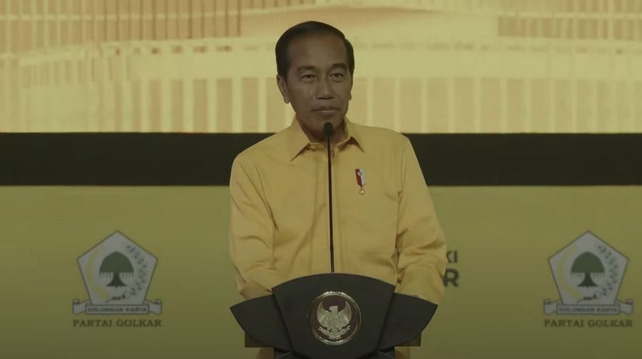 Presiden Joko Widodo saat menghadiri penutupan Munas XI Partai Golkar 2024 di Jakarta, Rabu (21/8/2024). (YouTube/Golkar Indonesia)