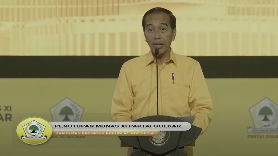 Presiden Joko Widodo saat menghadiri penutupan Munas XI Partai Golkar 2024 di Jakarta, Rabu (21/8/2024). (YouTube/Golkar Indonesia)