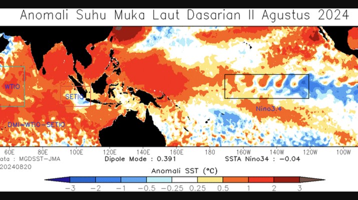 Anomalisuhu muka laut dasarian II Agustus 2024. (BMKG)