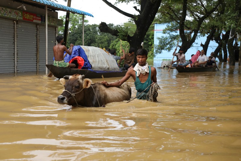 Foto udara menampilkan daerah yang terkena banjir di Feni, Bangladesh, Sabtu (24/8/2024). (REUTERS/Mohammad Ponir Hossain) Foto udara menampilkan daerah yang terkena banjir di Feni, Bangladesh, Sabtu (24/8/2024). (REUTERS/Mohammad Ponir Hossain)