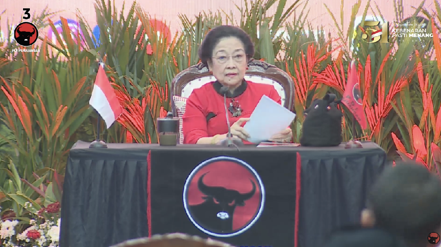 Megawati Soekarnoputri dalam Pengumuman Bakal Calon Kepala Daerah atau Wakil Kepala Daerah dari PDI Perjuangan Tahap 3. (Tangkapan Layar Youtube PDI Perjuangan)
