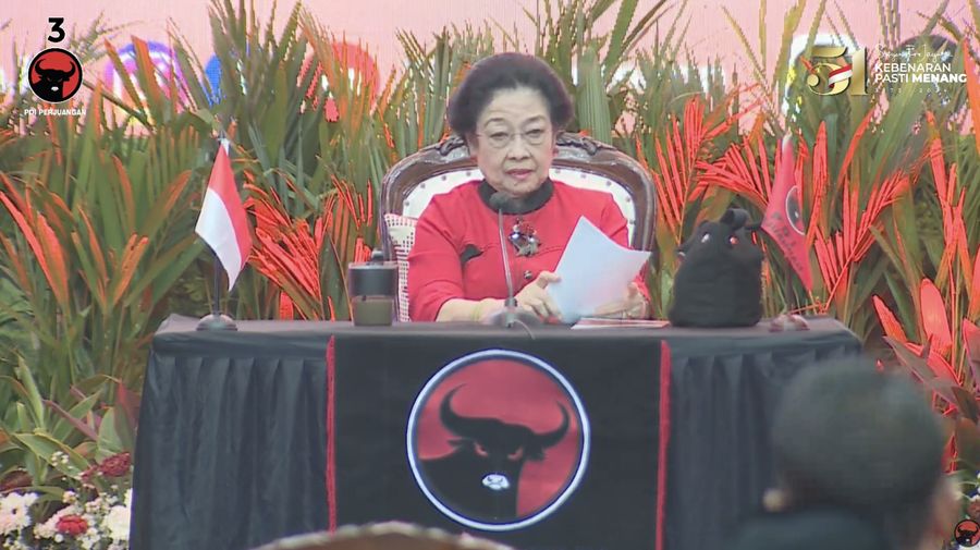 Megawati Soekarnoputri dalam Pengumuman Bakal Calon Kepala Daerah atau Wakil Kepala Daerah dari PDI Perjuangan Tahap 3. (Tangkapan Layar Youtube PDI Perjuangan)