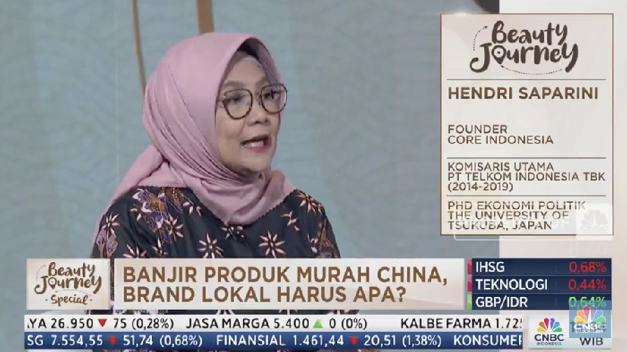 Founder Core Indonesia, Hendri Saparini, dalam acara diskusi interaktif 