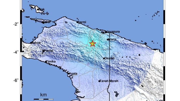 Gempa bumi mengguncang Yalimo Papua Nugini dengan magnitudo 5.0 M. (Dok. BMKG)