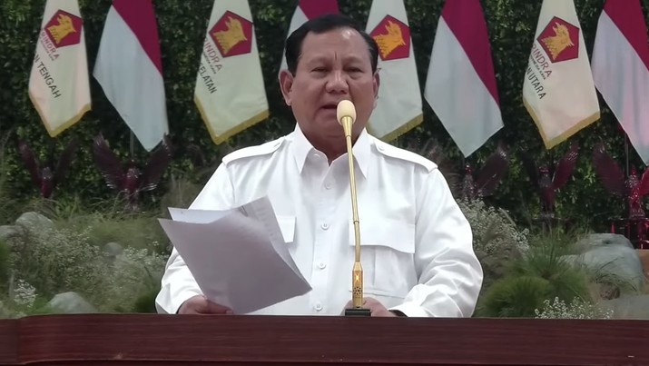 Ketua Umum Partai Gerindra Prabowo Subianto dalam Apel Kader Partai Gerindra, Jakarta (31/8/2024). (Tangkapan Layar Youtube GerindraTV)