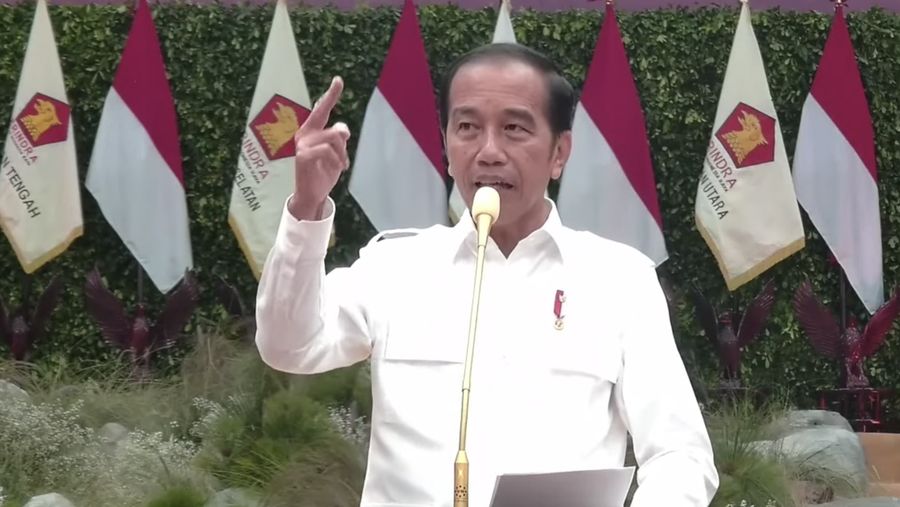 Presiden Joko Widodo saat memberikan sambutan dalam Apel Kader Partai Gerindra, Jakarta (31/8/2024). (Tangkapan Layar Youtube GerindraTV)