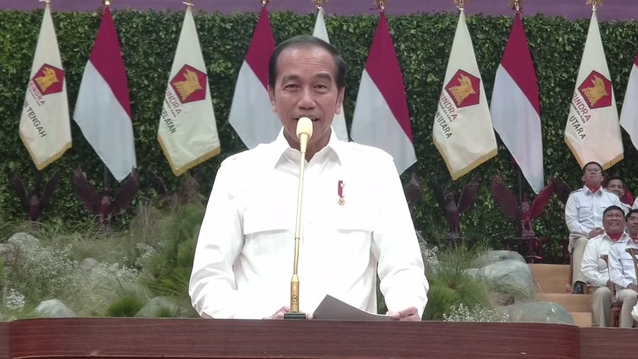Presiden Joko Widodo saat memberikan sambutan dalam Apel Kader Partai Gerindra, Jakarta (31/8/2024). (Tangkapan Layar Youtube GerindraTV)