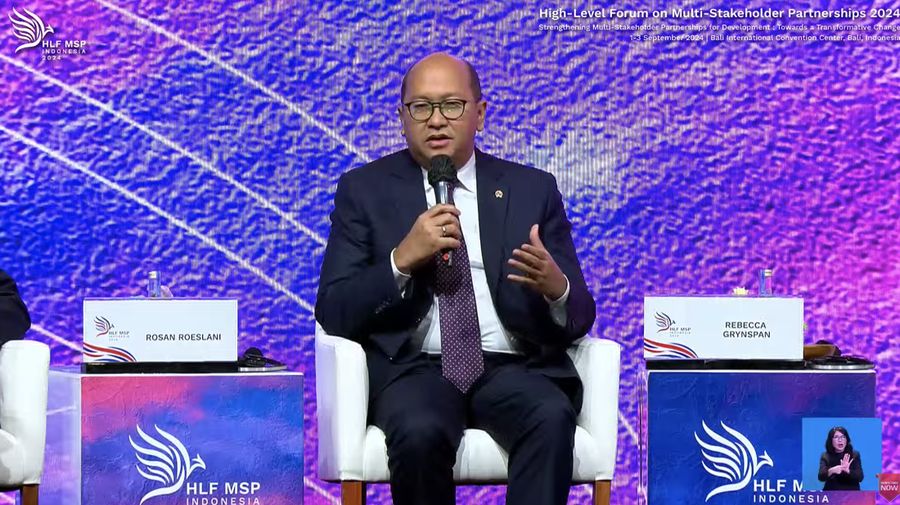 Menteri Investasi/Kepala Badan Koordinasi Penanaman Modal (BKPM), Rosan Roeslani dalam pertemuan Multi Stakeholder Partnership (HLF-MSP) 2024 dan Forum Indonesia-Africa (IAF) ke-2. (Tangkapan Layar Youtube Bappenas RI)