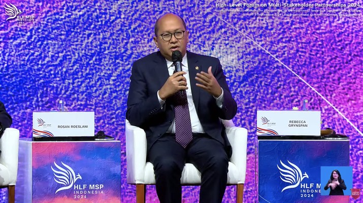 Menteri Investasi/Kepala Badan Koordinasi Penanaman Modal (BKPM), Rosan Roeslani dalam pertemuan Multi Stakeholder Partnership (HLF-MSP) 2024 dan Forum Indonesia-Africa (IAF) ke-2. (Tangkapan Layar Youtube Bappenas RI)