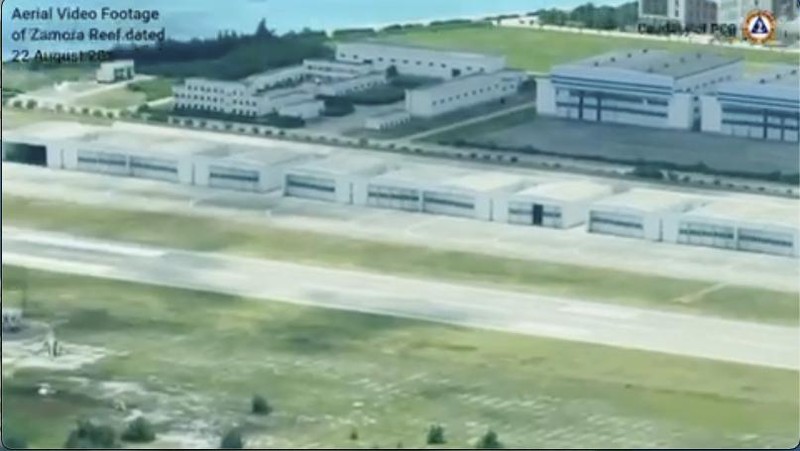 In this Aug. 22 frame grab from handout video provided by the Philippine Coast Guard, structures on the Chinese occupied Subi reef, locally called Zamora reef are seen at the disputed waters of the South China Sea.(Philippine Coast Guard via AP)