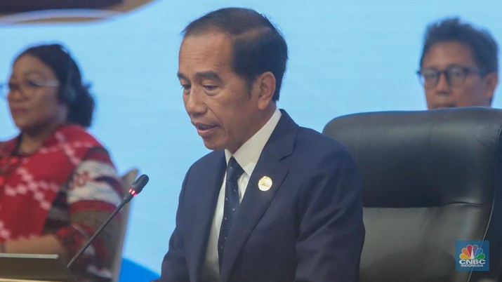 Presiden Joko Widodo saat menghadiri pertemuan utama High-Level Forum on Multi-Stakeholder Partnerships (HLF-MSP) 2024 dan Indonesia-Africa Forum II di Hotel Mulia, Nusa Dua, Bali, Senin (2/9/2024). (CNBC Indonesia/Faisal Rahman)