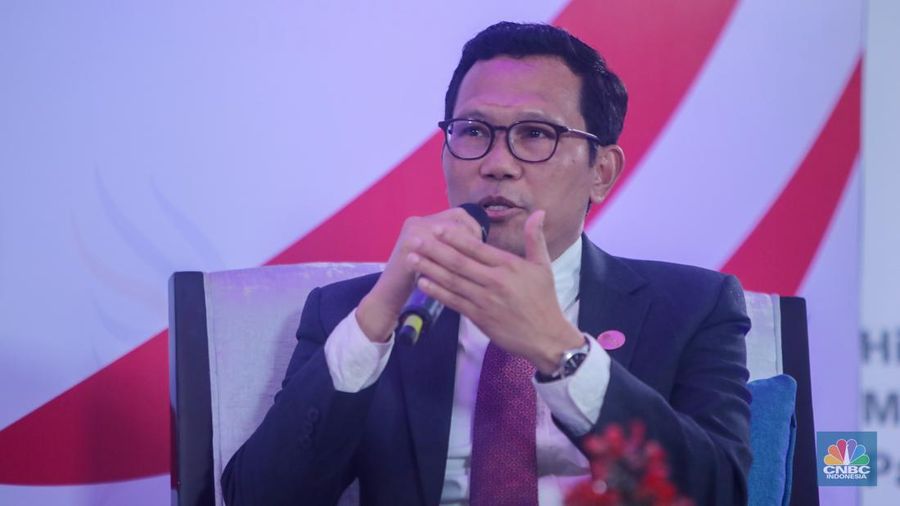 Staf Ahli Bidang Sosial dan Penanggulangan Kemiskinan Kementerian PPN/Bappenas, Pungkas Bahjuri Ali saat saat sesi wawancara di Bali International Convention Center (BICC), Nusa Dua, Bali, Senin (2/9/2024). (CNBC Indonesia/Faisal Rahman)