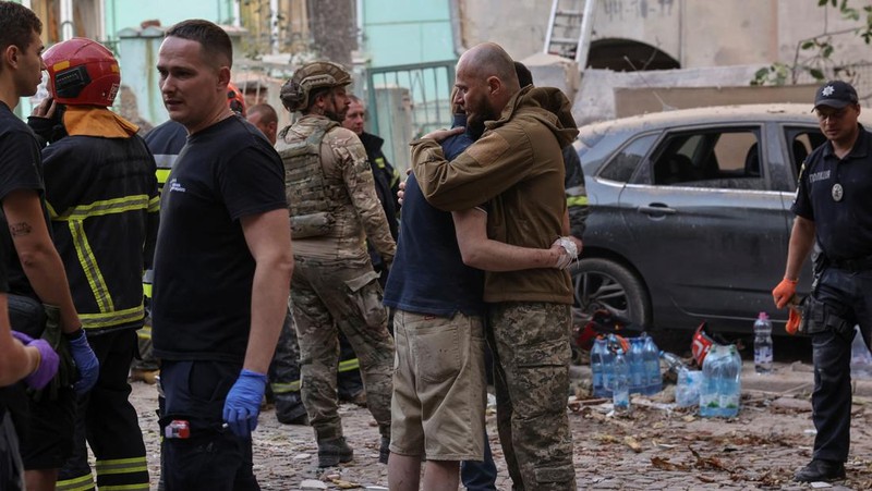 In this photo provided by the State Emergency Service of Ukraine, a residential building burns after a Russian strike in Lviv, Ukraine, Wednesday, Sept. 4, 2024. (State Emergency Service of Ukraine via AP)