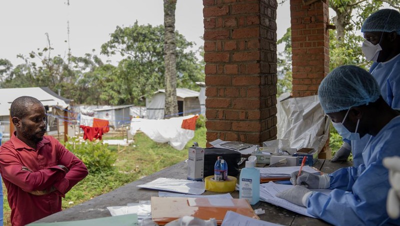 A man suffering from mpox waits for treatment at the Kamituga General Hospital in South Kivu Congo, Wednesday, Sept. 4, 2024. (AP Photo/Moses Sawasawa)